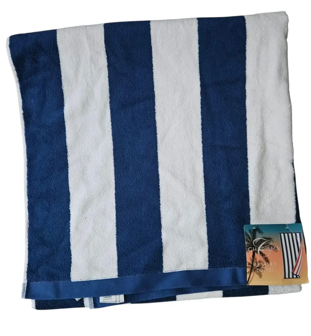 Charisma Resort Costco Towel New Navy White Stripe Red 35x70 Cotton